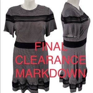 Michael Kors dress size XL black & white peek a boo flounce stretchy zip up